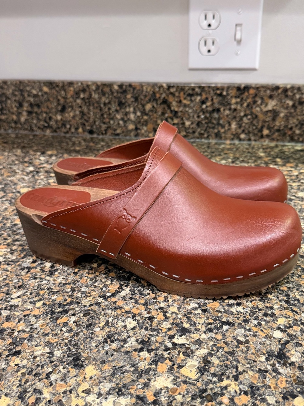 Sandgrens Leather Clog Mules in Chestnut Brown 41